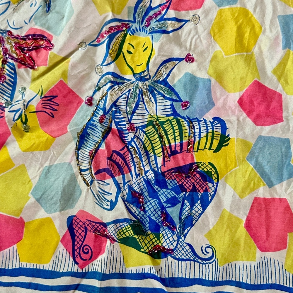 Colorful Jester/Harlequin Patterned Silk Scarf - image 2